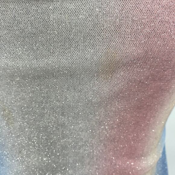 Vintage 90s Y2k Sparkle Mini Dress Glitter Ombre Stripe Silver Pink Blue Small - Picture 3 of 9